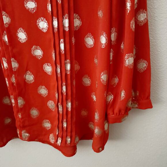 ALICE BLUE x STITCHFIX | Orange Pleated Gold Polka Dots Chiffon Blouse | Medium - Picture 4 of 7